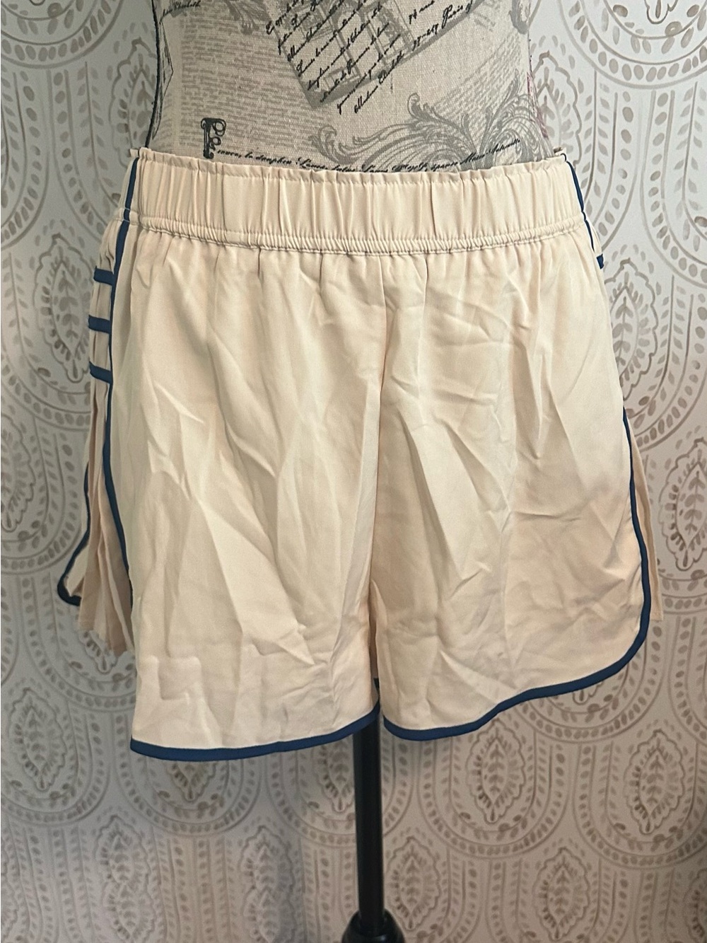 Women’s Cream Athletic Shorts with Navy Trim